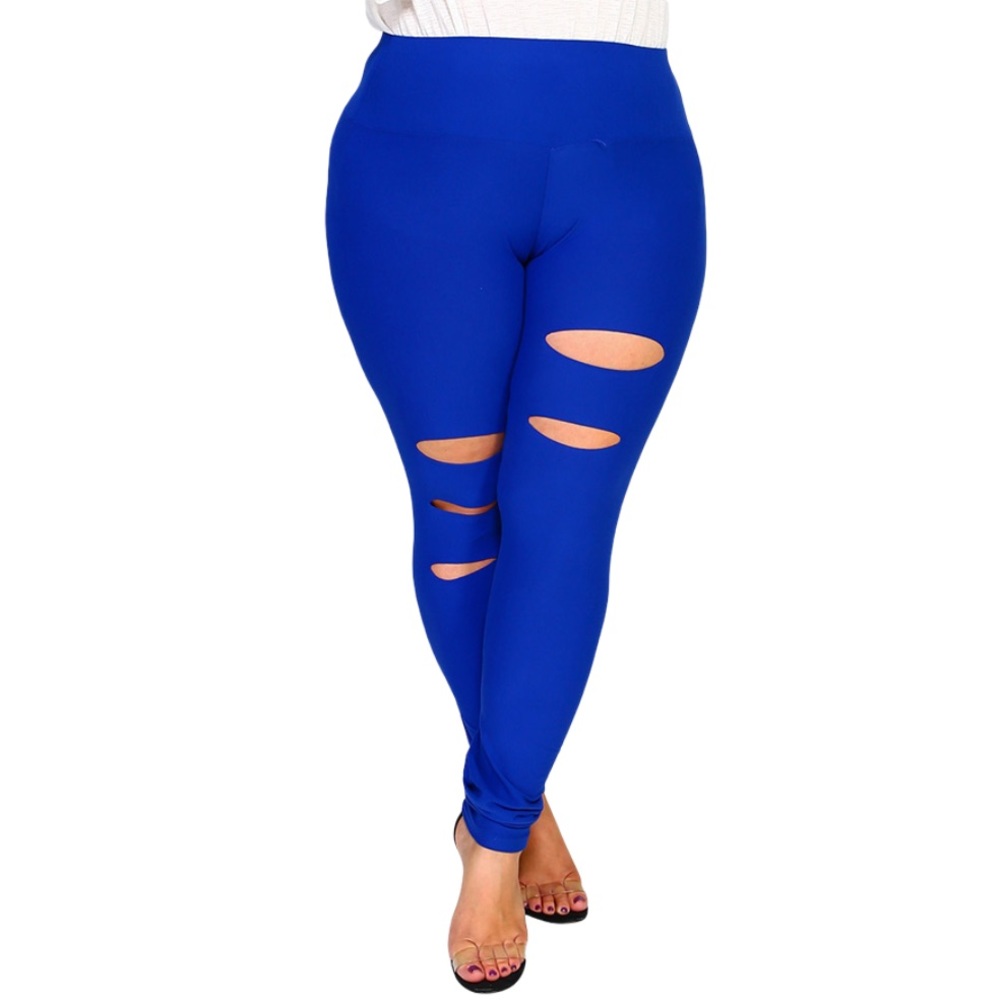 High Waist Royal Blue Ripped Pants